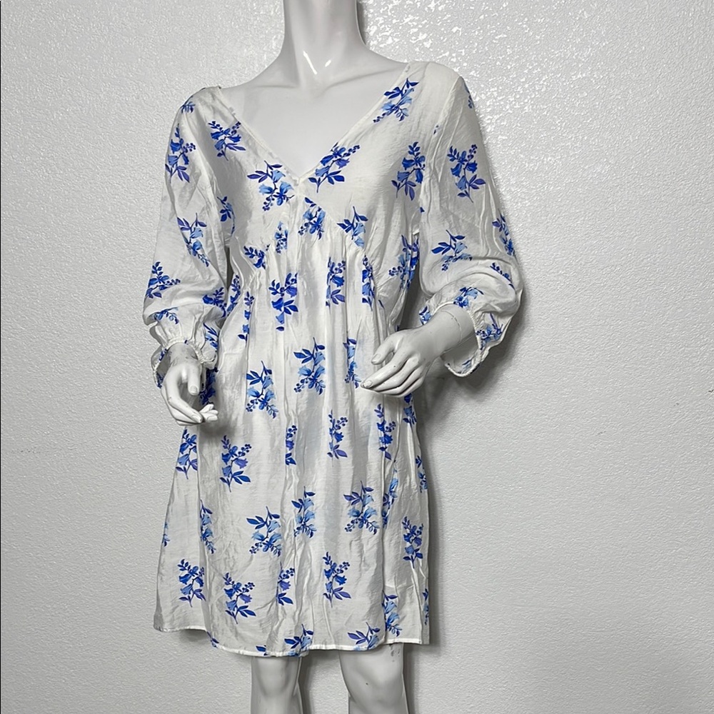 H&M White and Blue Long Sleeve Sundress
